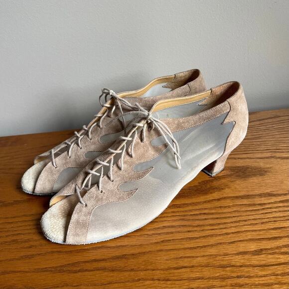 Coast Shoes - Coast Diva II Professional Ballroom Dance Heels Shoes Mesh Beige Suede Size 10